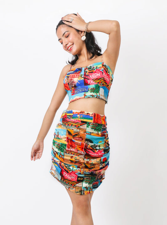 Printed Top & Skirt Set